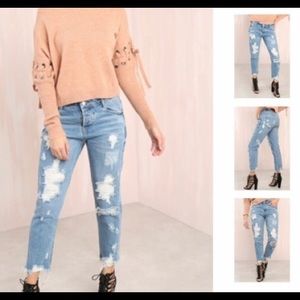 Ripped mid calf jeans